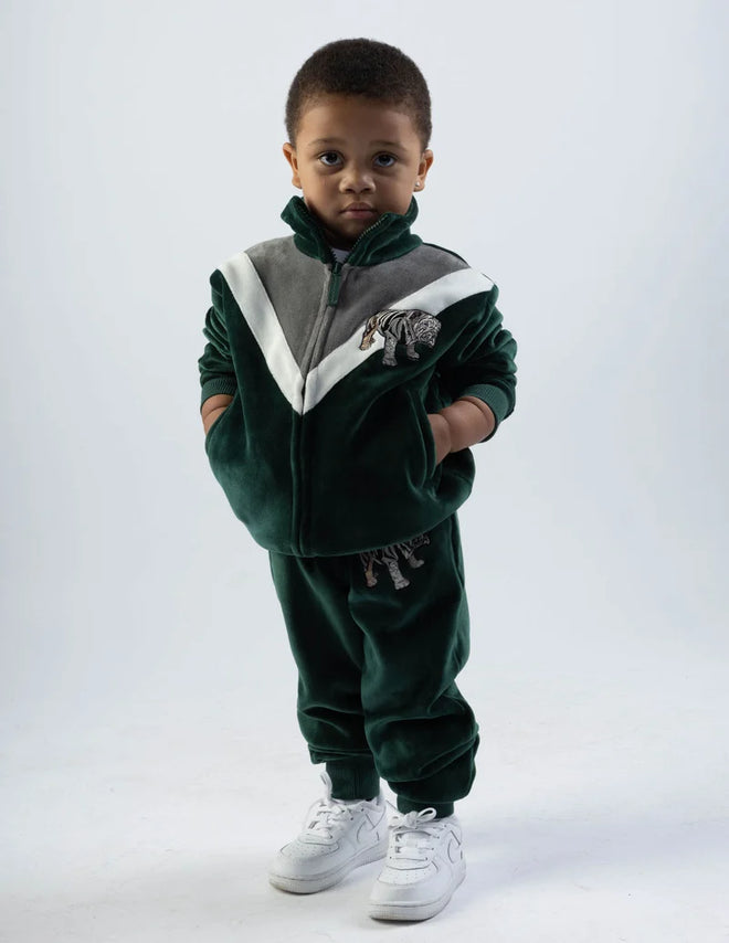 KIDS VELOUR MATTHEW BULLDOG JOGGING BOTTOMS