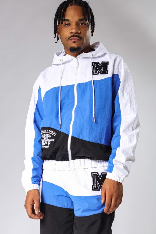 TWO TONE CHENILLE PATCH WINDBREAKER JACKET