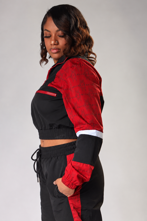MCMILLIONS WOMEN TWO TONE MONOGRAM  WINDBREAKER TOP