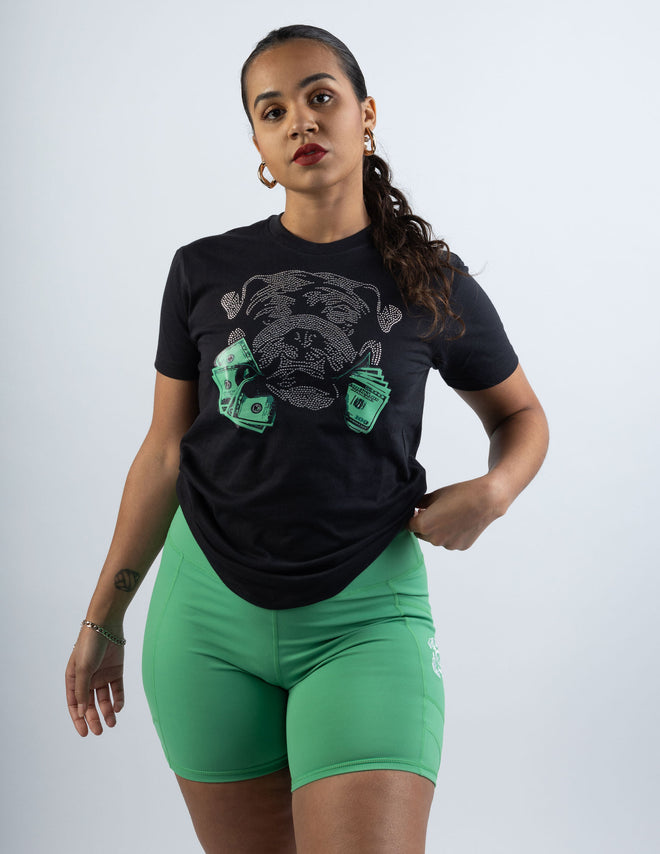 RHINESTONE BULLDOG HEAD T-SHIRT