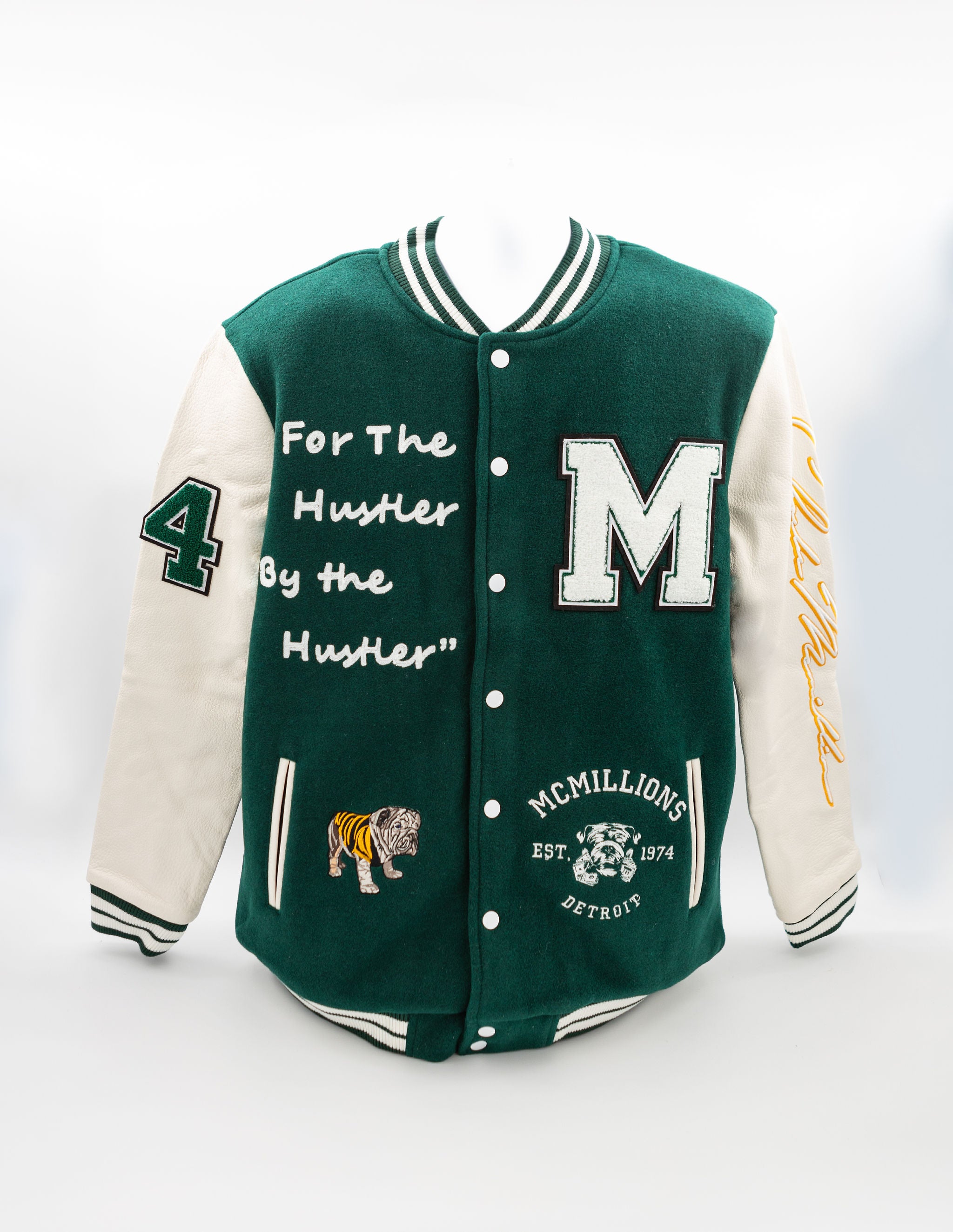 Off white green outlet varsity jacket