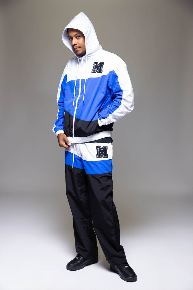 TWO TONE CHENILLE PATCH WINDBREAKER PANTS